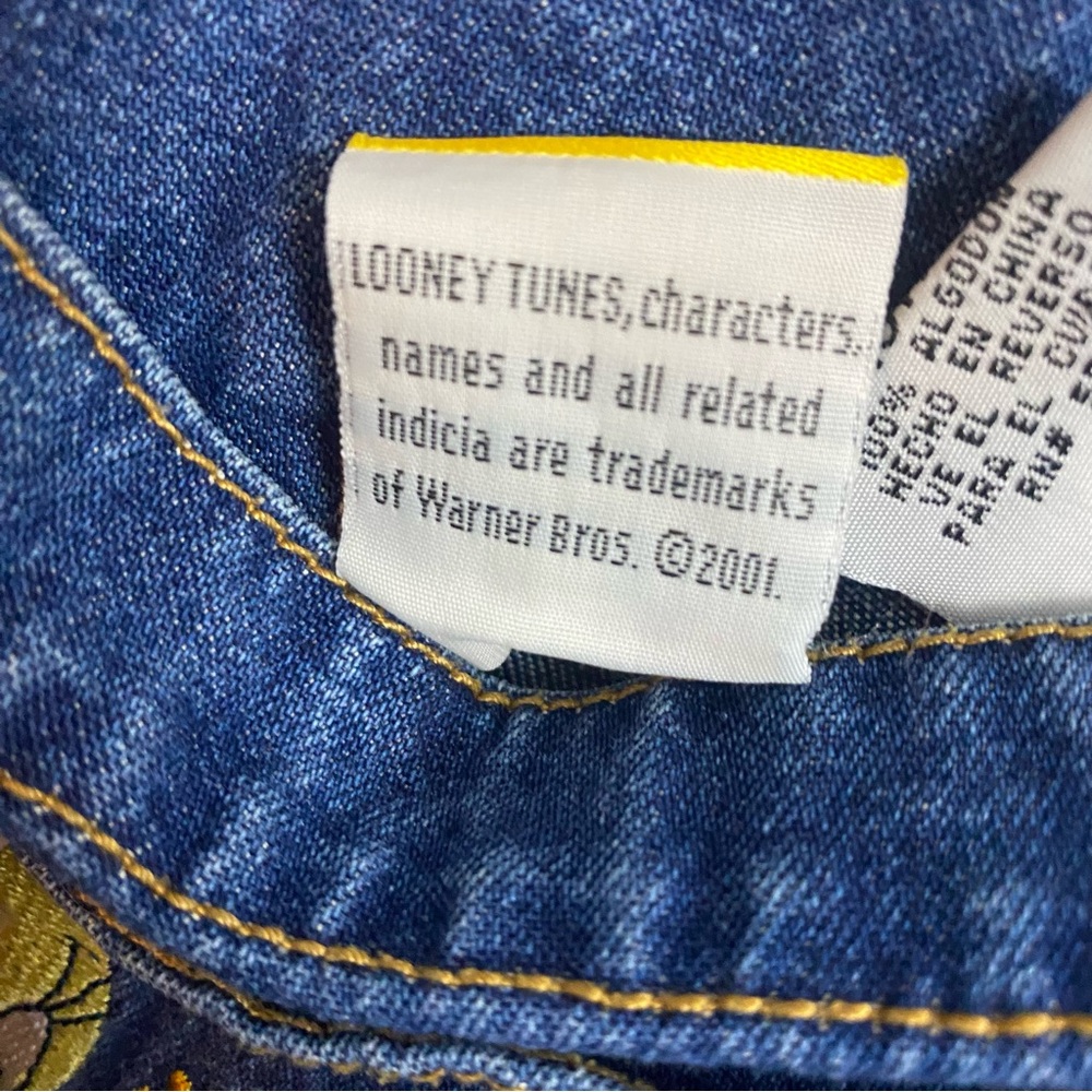 Looney Tunes Vintage Denim Short Overalls Tweety Bird Cartoon Embroidery 16W - Picture 11 of 14